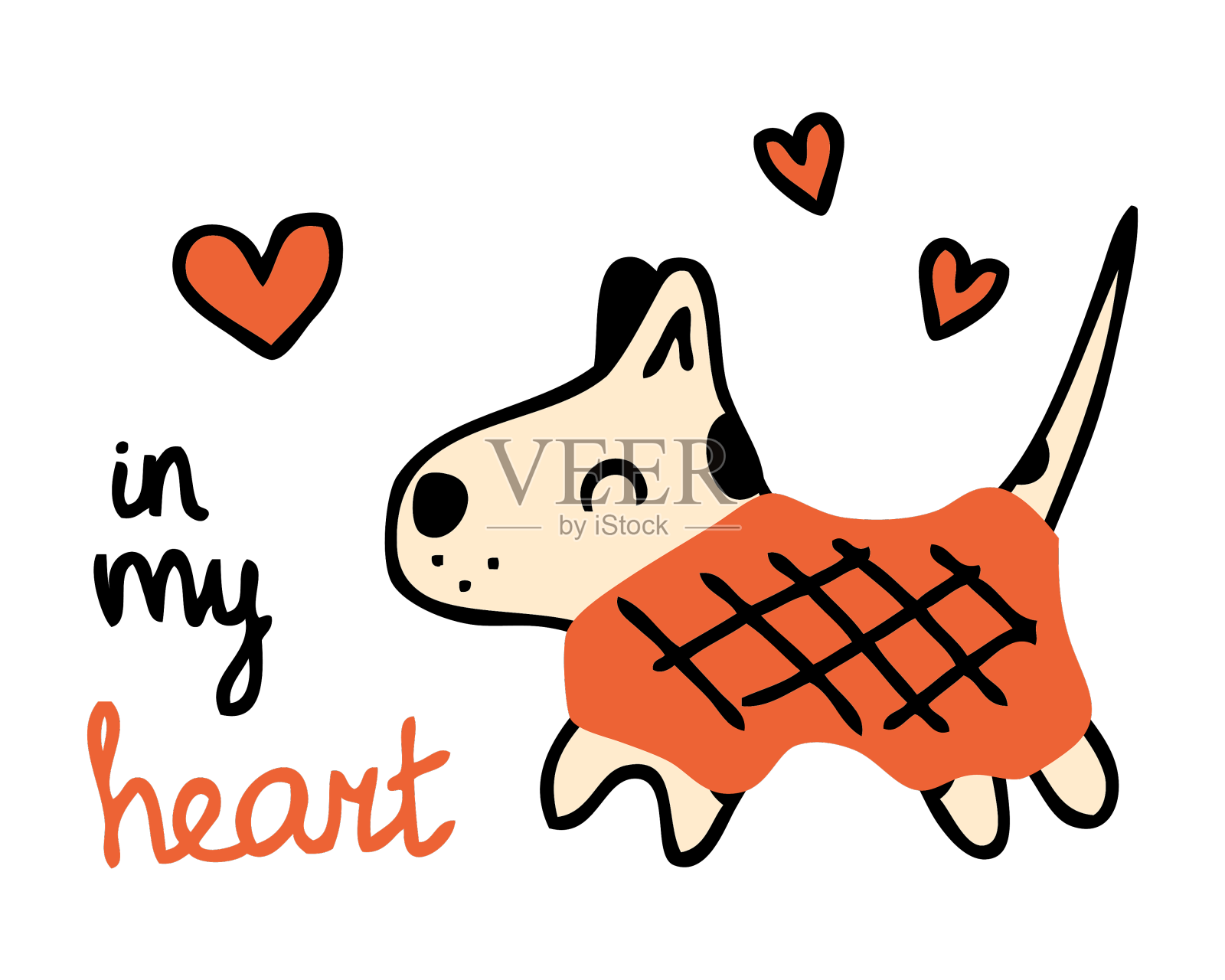 画一只可爱的小狗穿着一件有爱心的外套设计元素图片