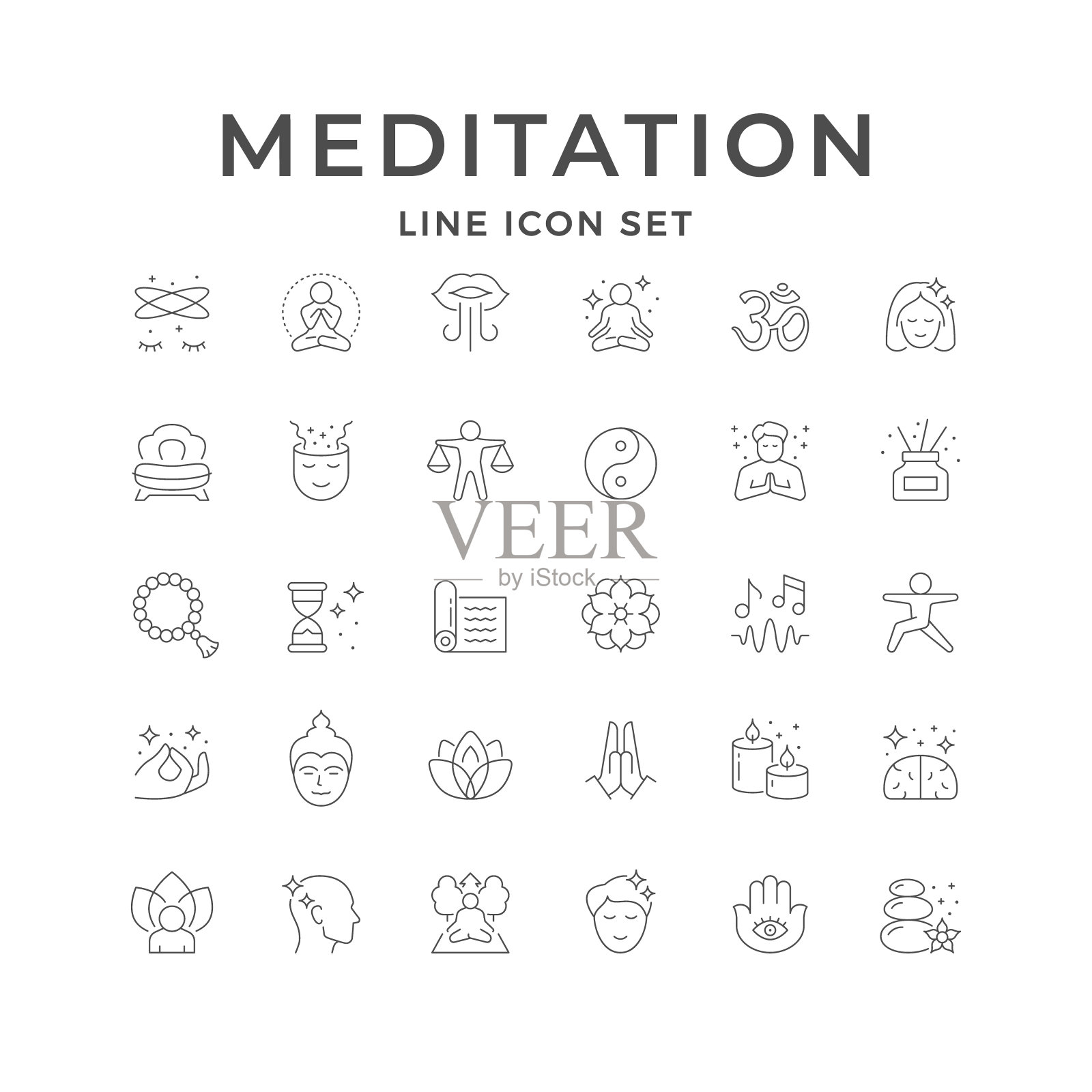 设置冥想的线条图标插画图片素材