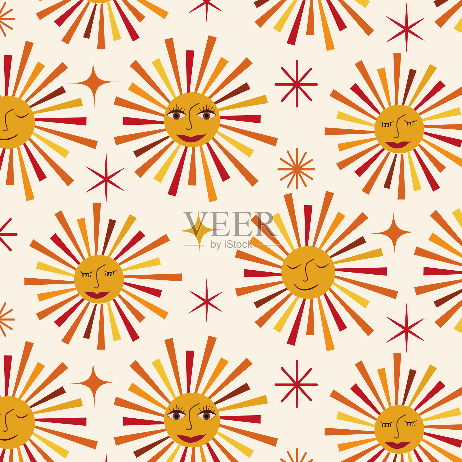 复古太阳与面无缝图案插画图片素材