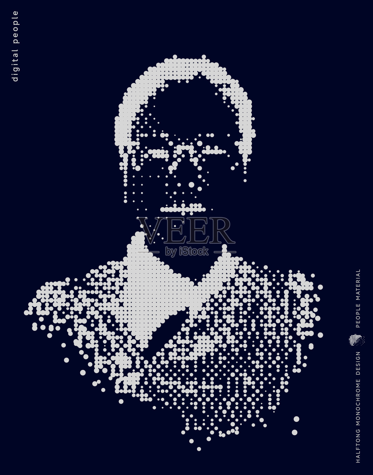 抽象黑白马赛克像素数字生活概念，年轻女子肖像图案插画图片素材