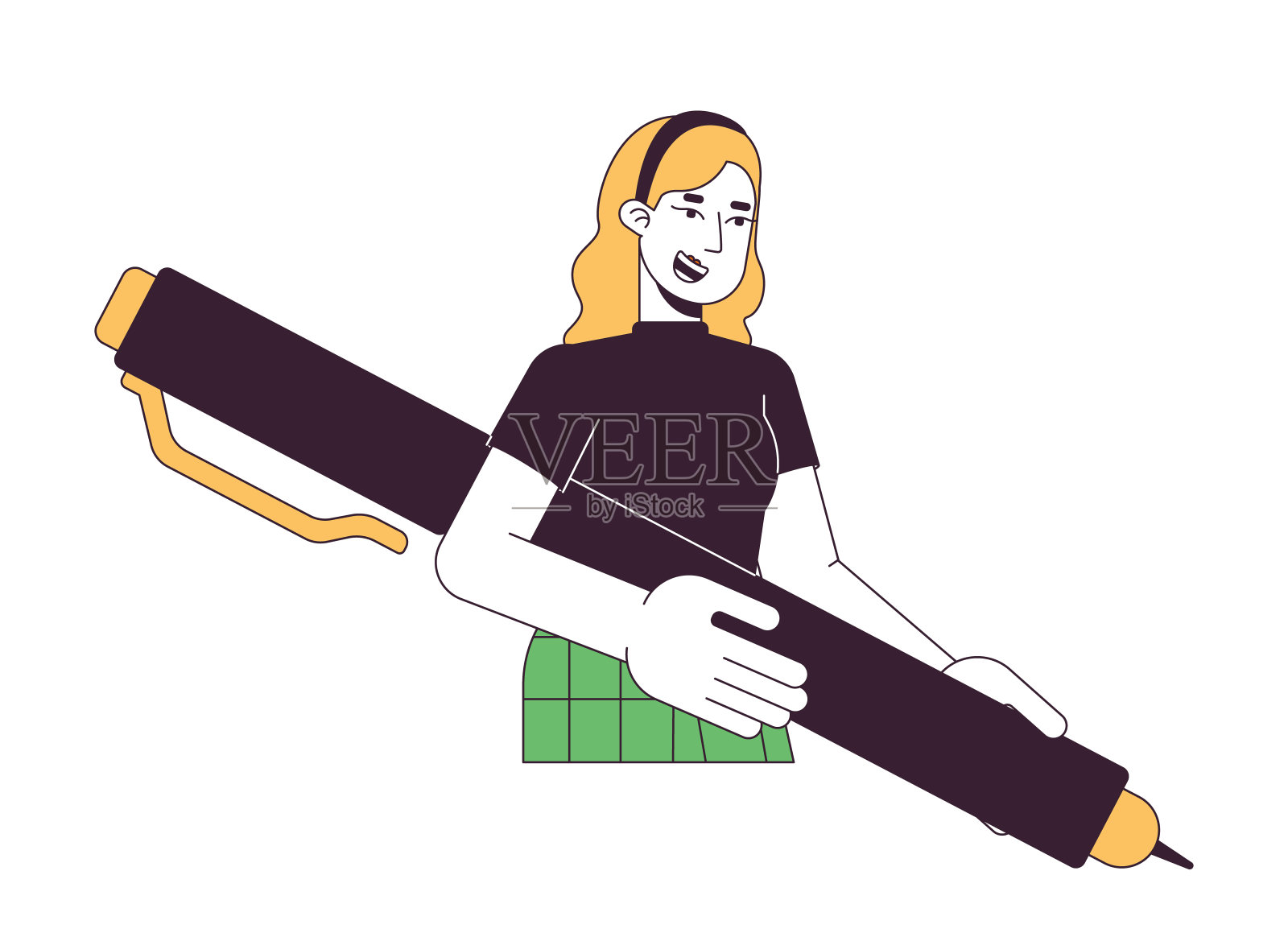 白人年轻成年女性作家2D线性卡通人物插画图片素材