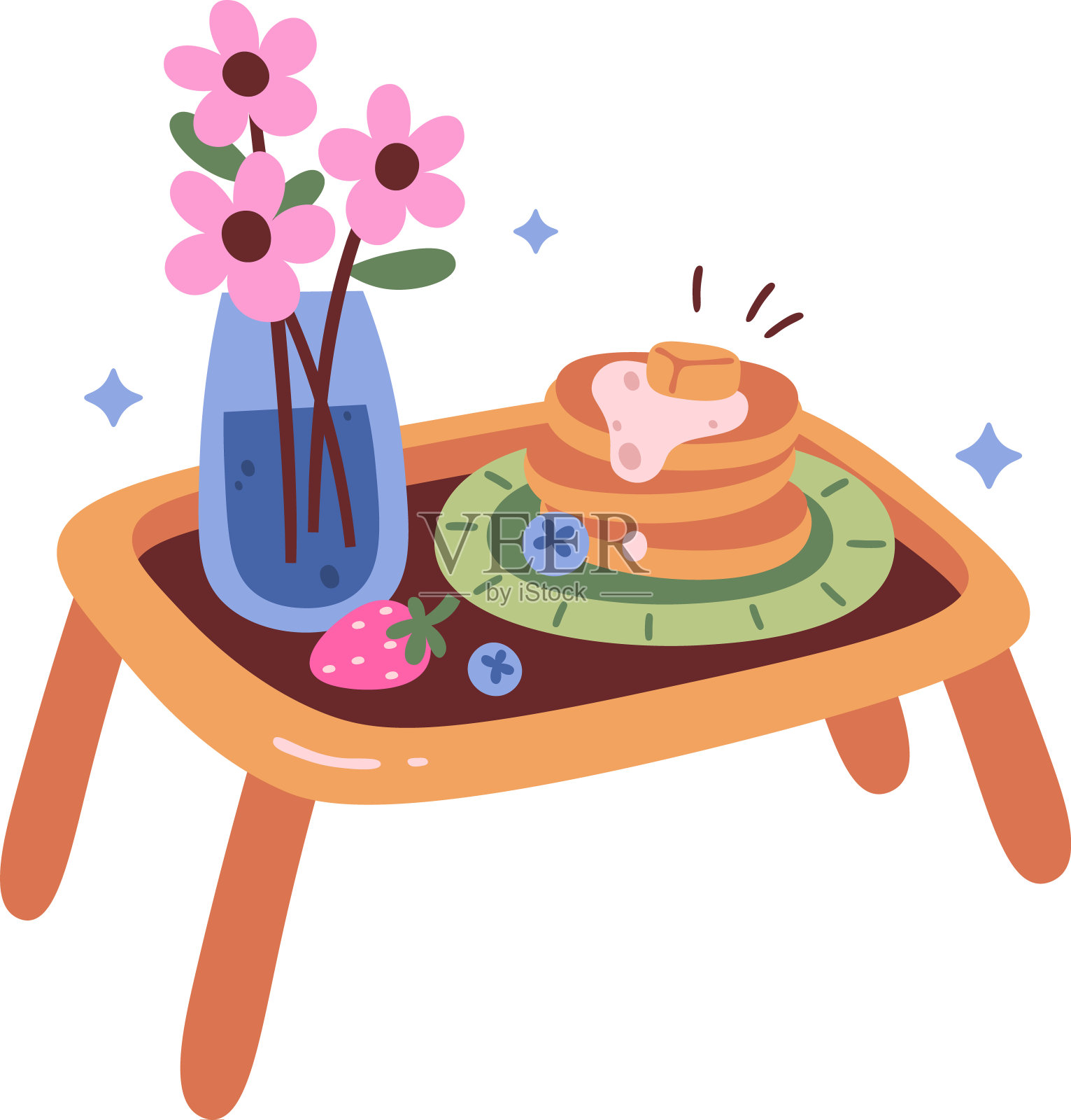 床上早餐和鲜花插画图片素材