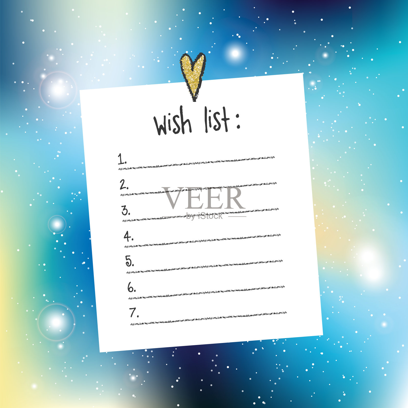 愿望清单模板。宇宙背景。插画图片素材