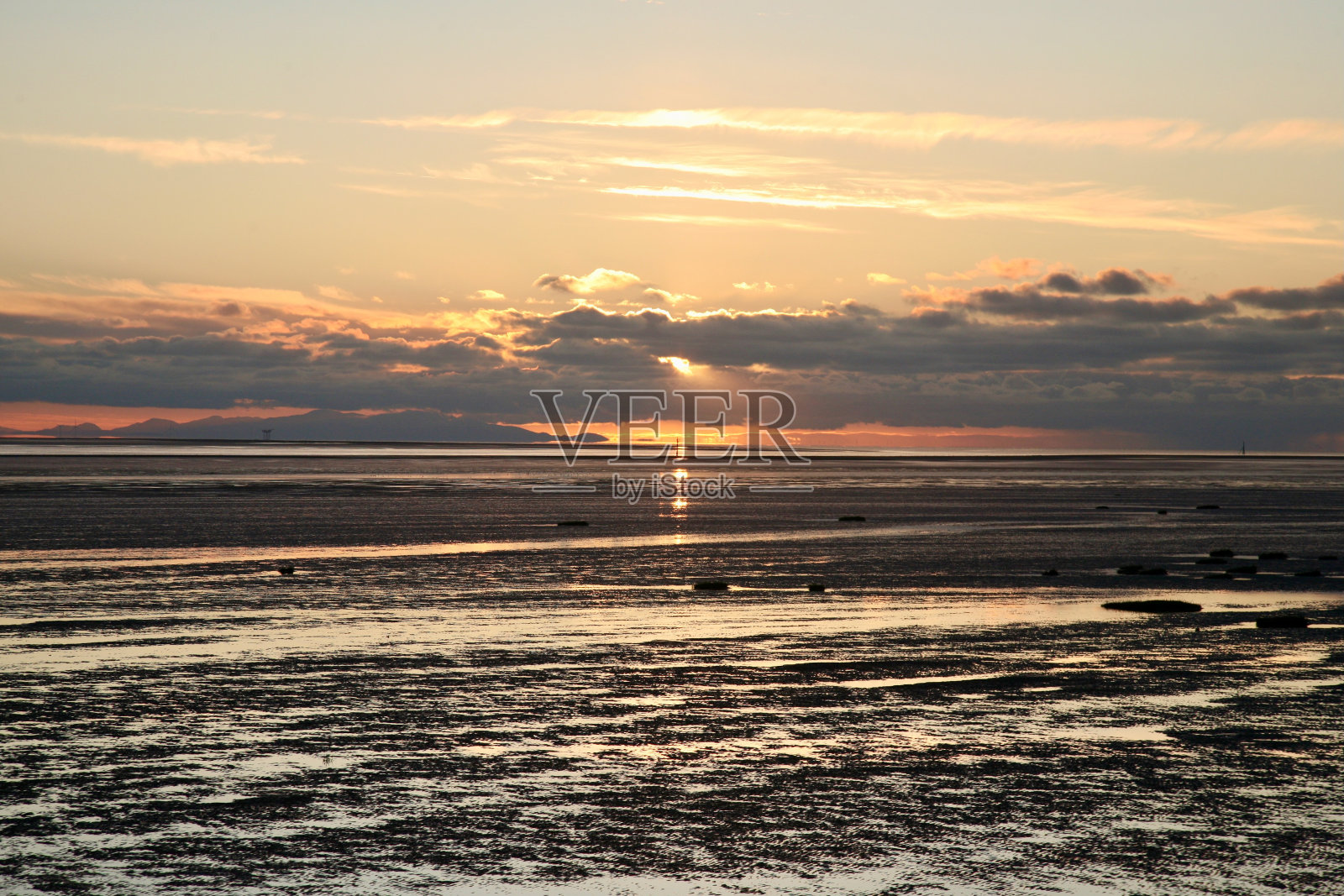 兰开夏郡海岸的落日美景照片摄影图片