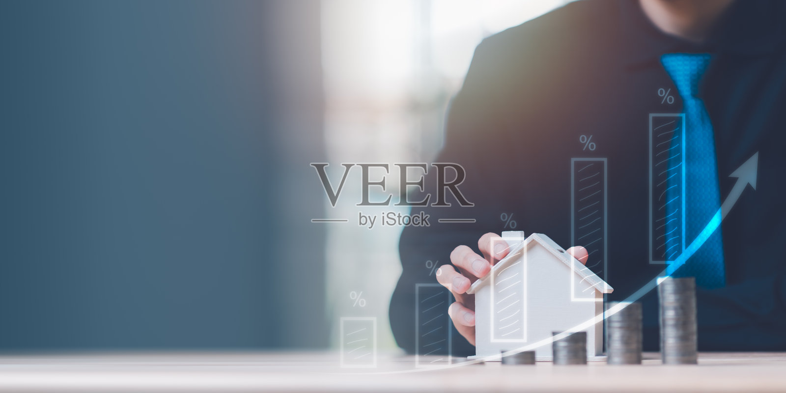 房地产或住宅物业增值，银行贷款利息增长百分比，物业价值评估，房地产、房屋和土地投资，投资者思维策略照片摄影图片
