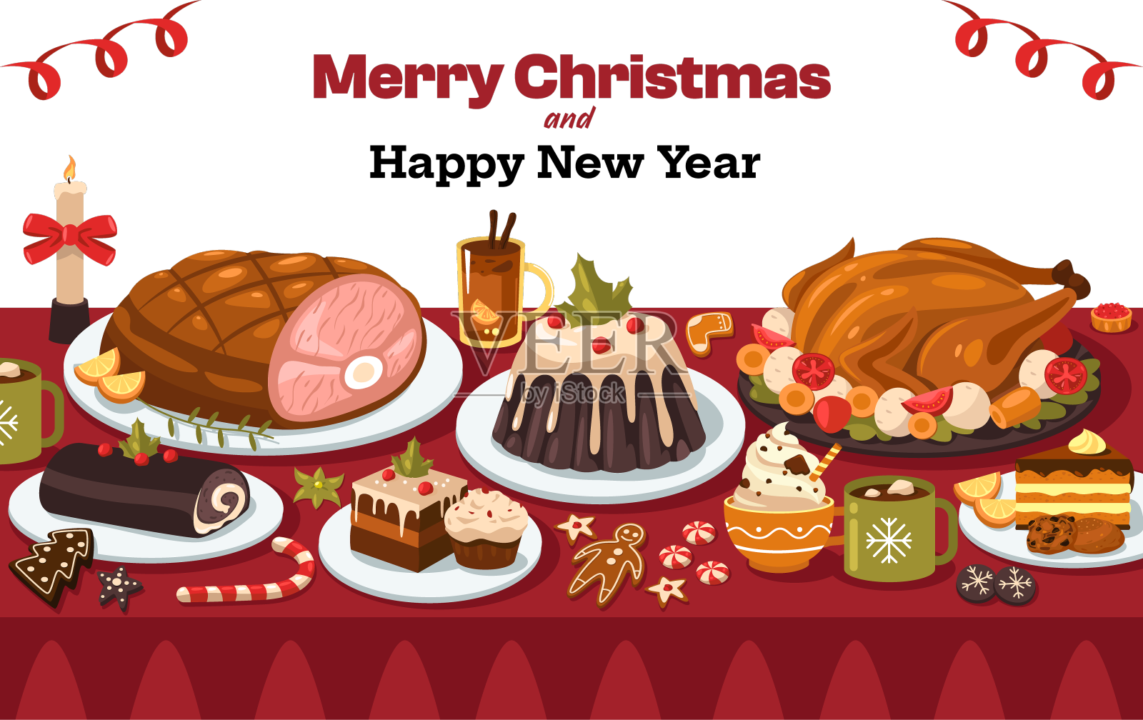圣诞菜桌上卡通寒假设计元素图片