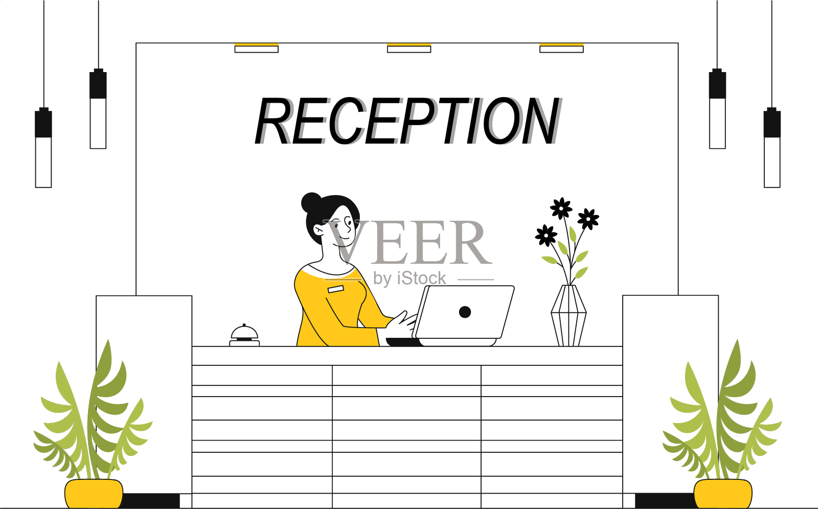 女性在接待处排队的概念设计元素图片