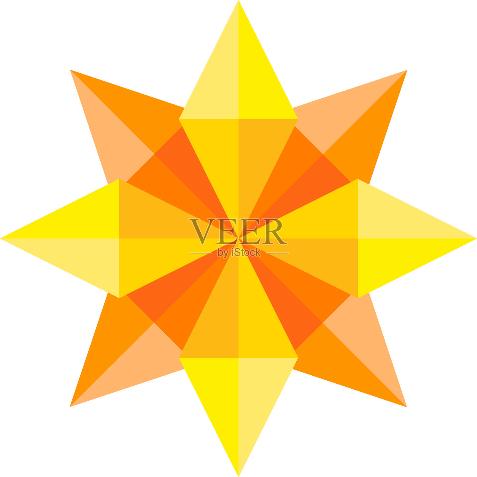 8角黄色星星孤立在白色背景与剪辑路径插画图片素材