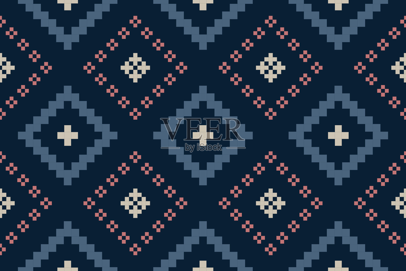 靛蓝海军蓝几何传统民族图案Ikat无缝图案边框抽象设计插画图片素材