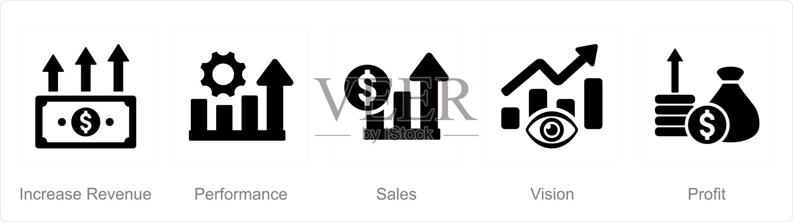 一组5个增加销售图标，如增加销售，业绩，销售插画图片素材