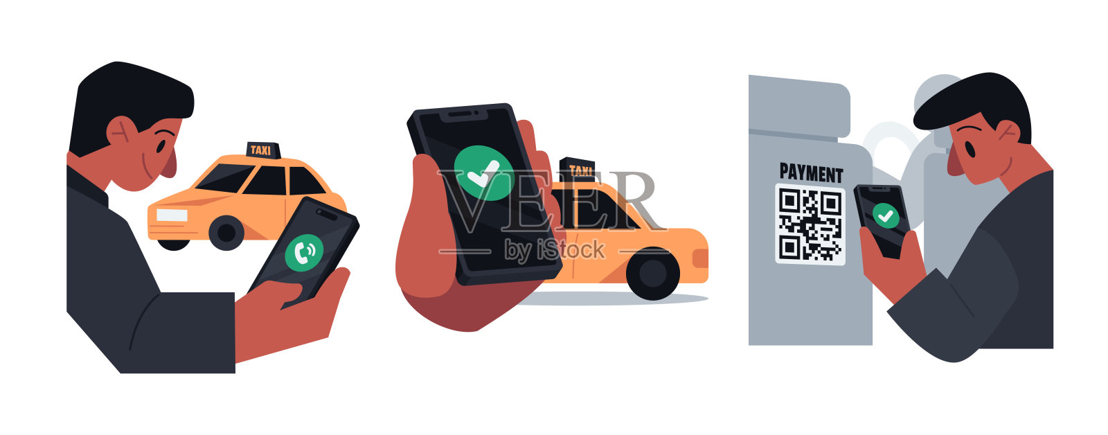 出租车支付非接触式支付矢量插图集插画图片素材