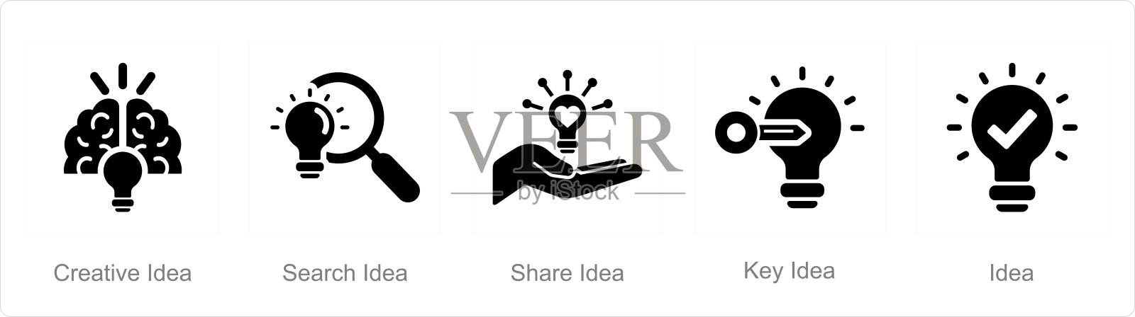 一套5个创意图标作为创意，搜索创意，分享创意插画图片素材