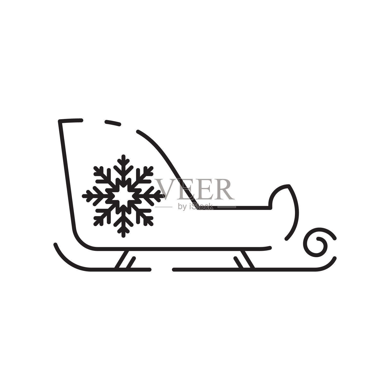 圣诞雪橇，圣诞老人雪橇矢量线条图标，圣诞快乐标志，带礼物的圣诞老人插图，飞行圣诞雪橇符号插画图片素材