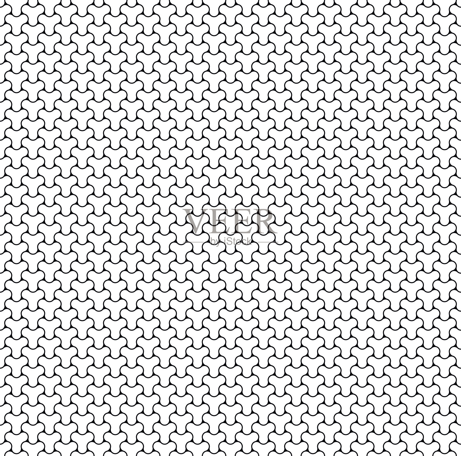 金属黑色网格在一个白色的背景。环环相扣的形状由三个小圆圈组成。无缝几何图案。矢量插图。插画图片素材