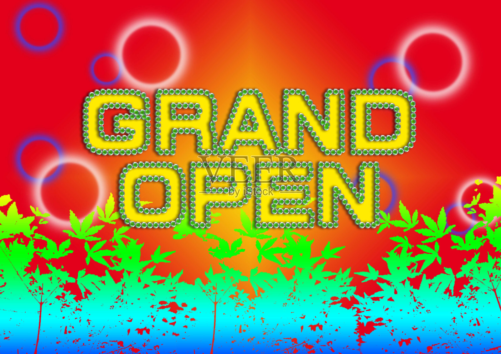 盛大的开幕设计，背景是灯光和鲜花插画图片素材