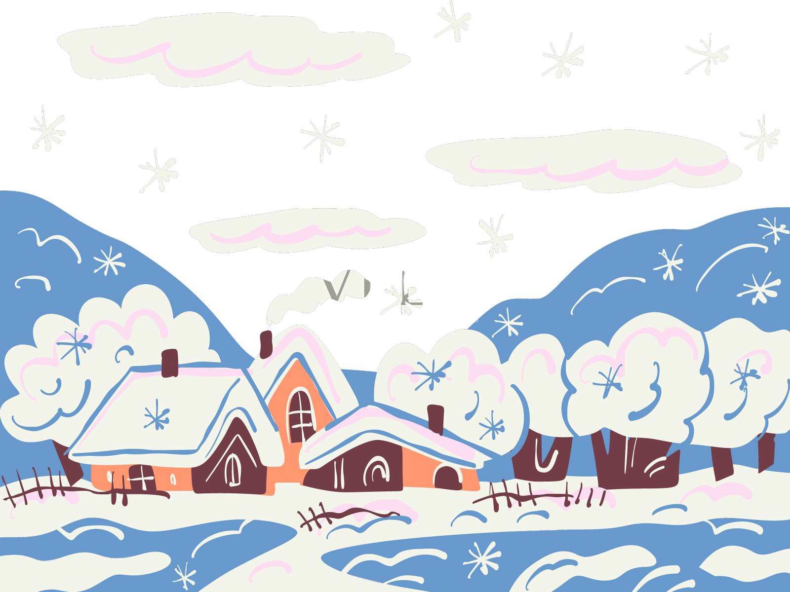 冬天有一个村庄的景观设计元素图片