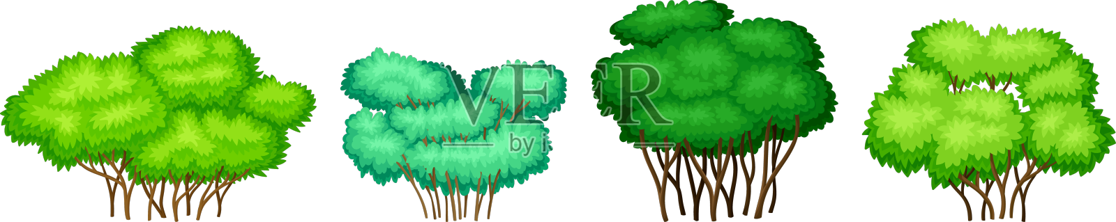 不同的灌木与绿色顶部郁郁葱葱的皇冠设计元素图片