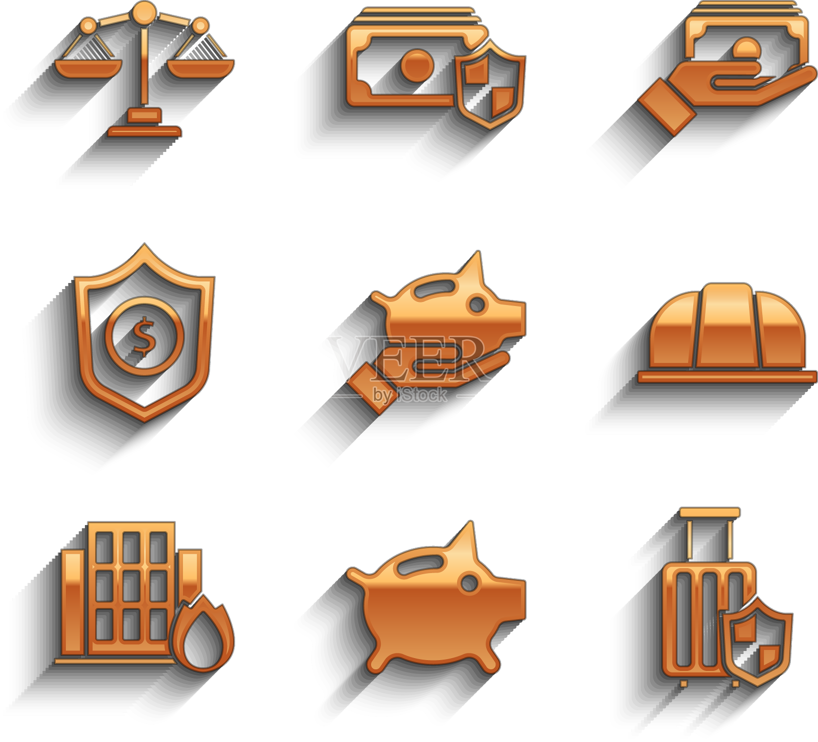 将储钱罐旅行箱与护盾工人一起设置设计元素图片