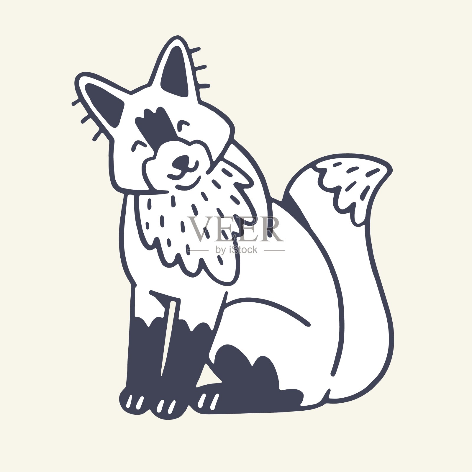 有趣的森林动物，快乐的野狐坐着。狡猾的森林角色微笑着。外形有点毛茸茸的小狐狸。可爱狡猾的木头捕食者幼稚的素描。平面手写孤立矢量插图插画图片素材