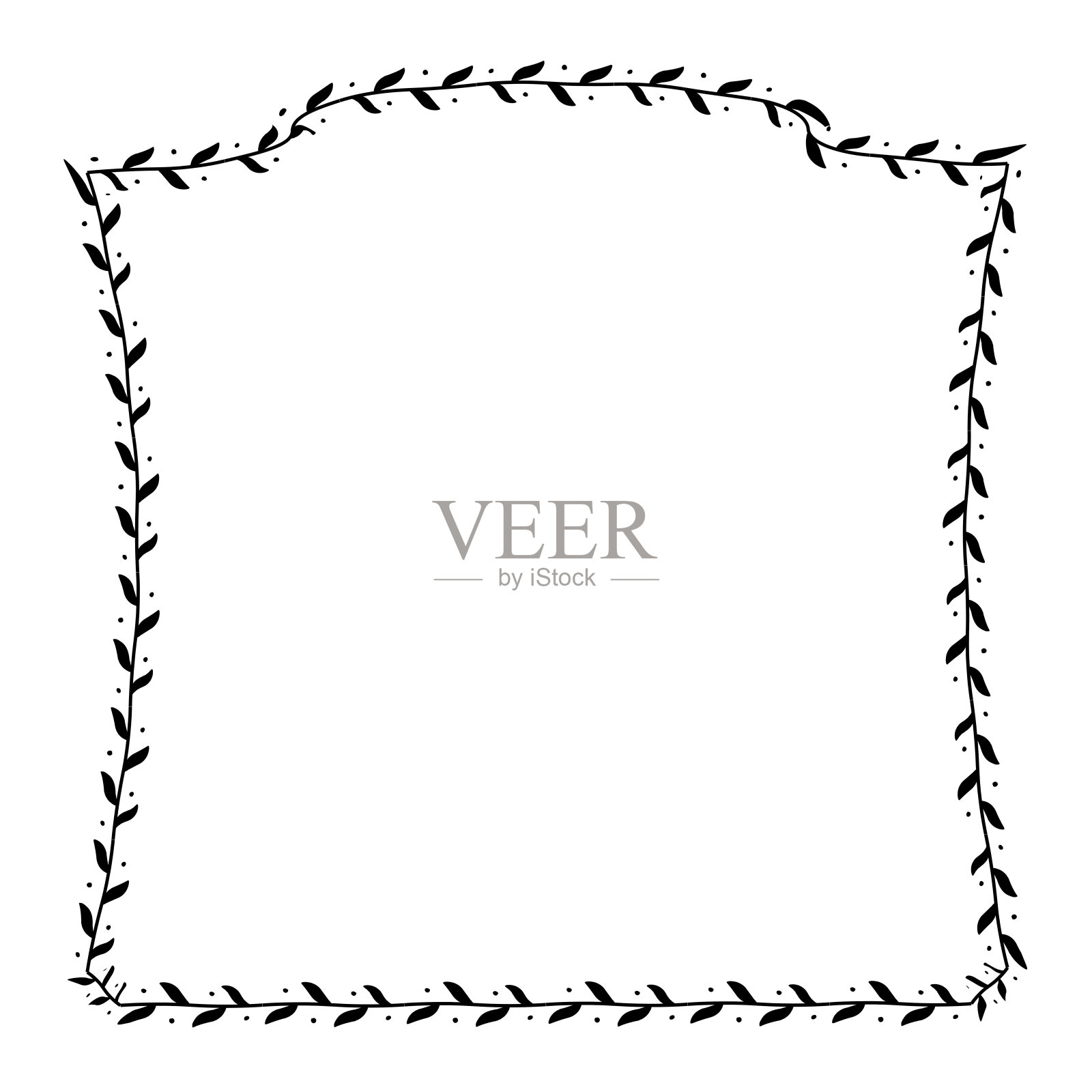 叶花环方形框架廓形黑色水平复古框架花花叶边界豪华华丽的艺术叶元素设计插画图片素材