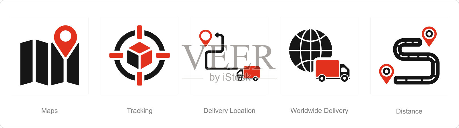 一套5个配送图标作为地图，跟踪，配送位置插画图片素材