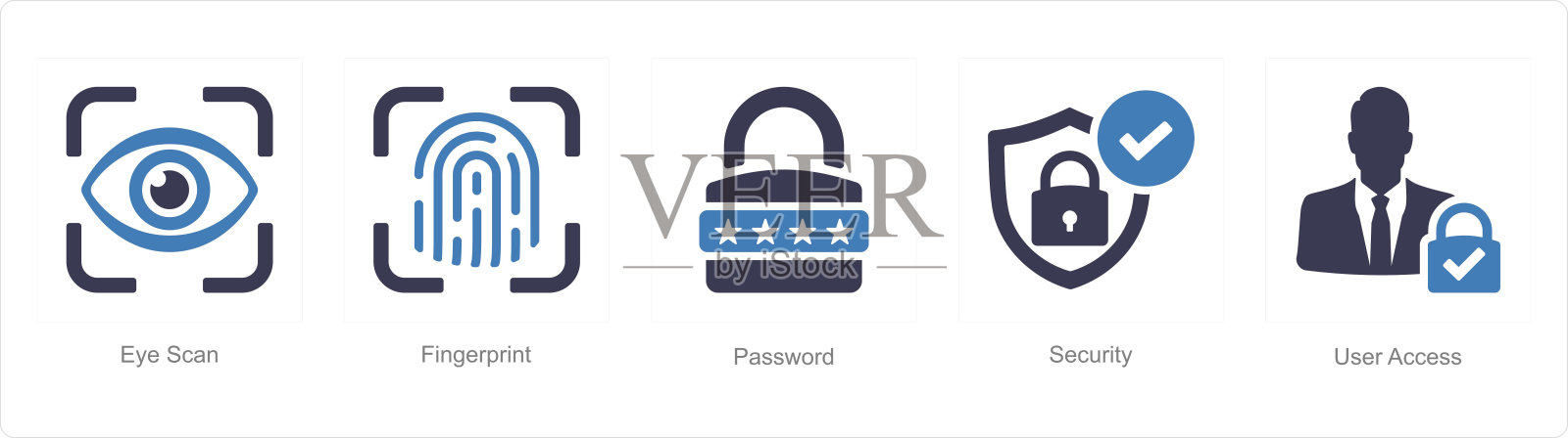 一套5个网络安全图标作为眼睛扫描，指纹，密码插画图片素材