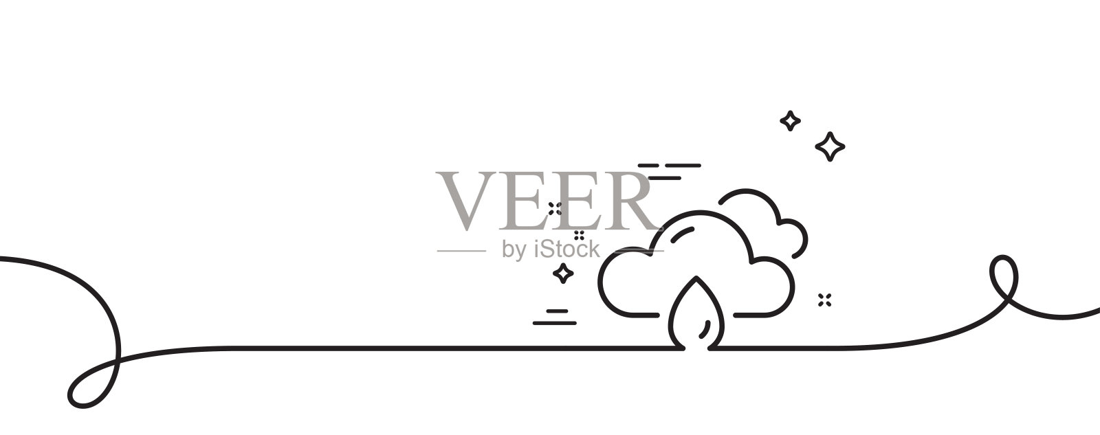 雨天气预报线图标。有雨的云。多云的天空。带旋度的连续线。向量插画图片素材