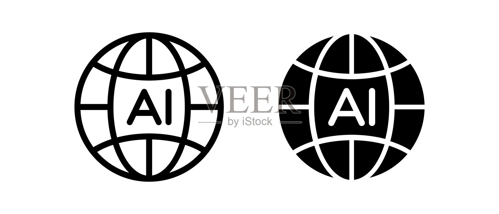 人工智能图标向量集。数字地球符号插画图片素材