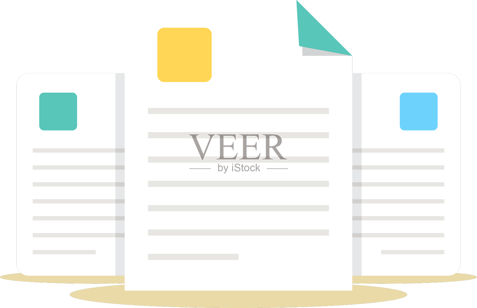 文档文件夹与邮票和文字图标在平面设计元素图片