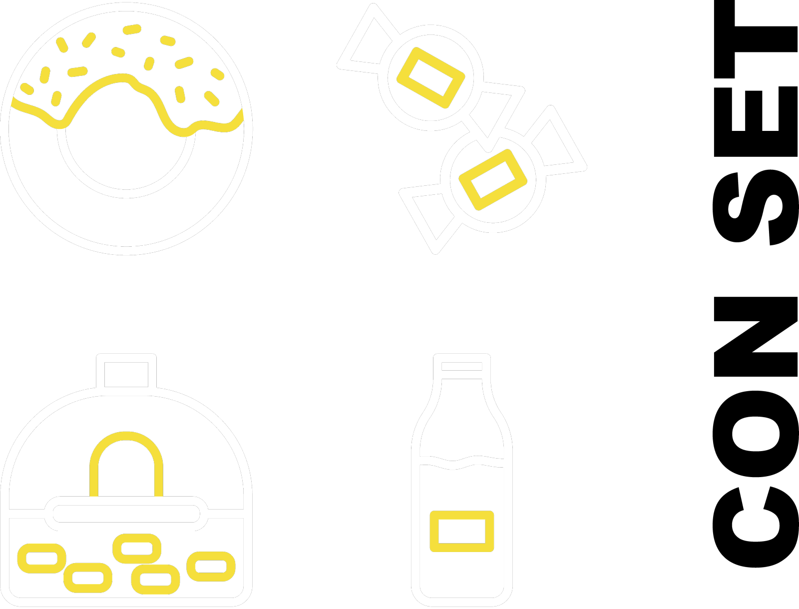 设置线糖果瓶与牛奶砖炉和设计元素图片