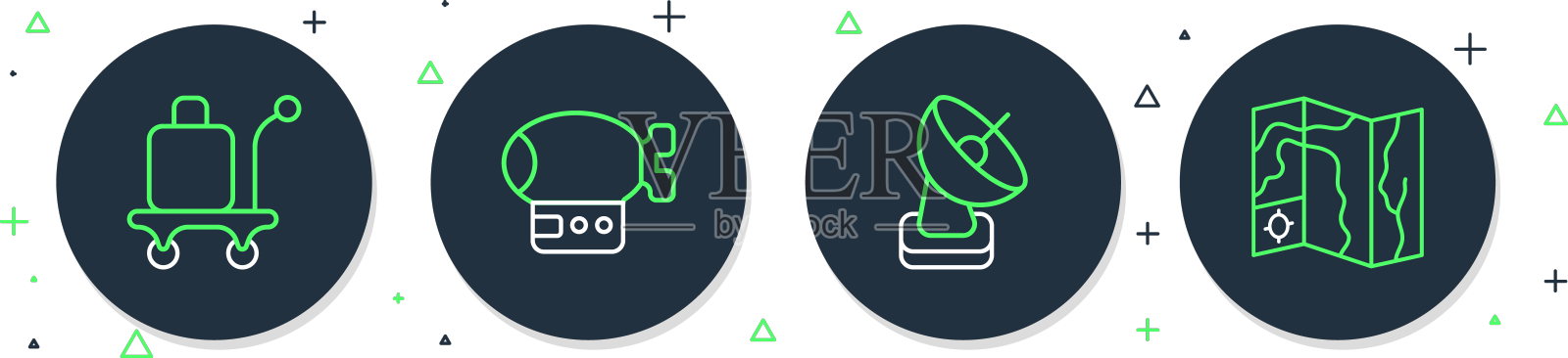 设线飞艇雷达小车行李和世界设计元素图片