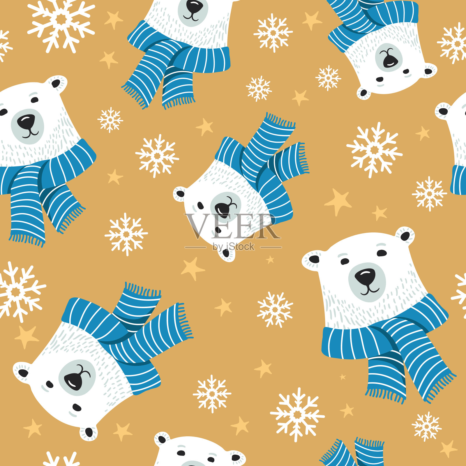 可爱的圣诞北极熊无缝图案插画图片素材