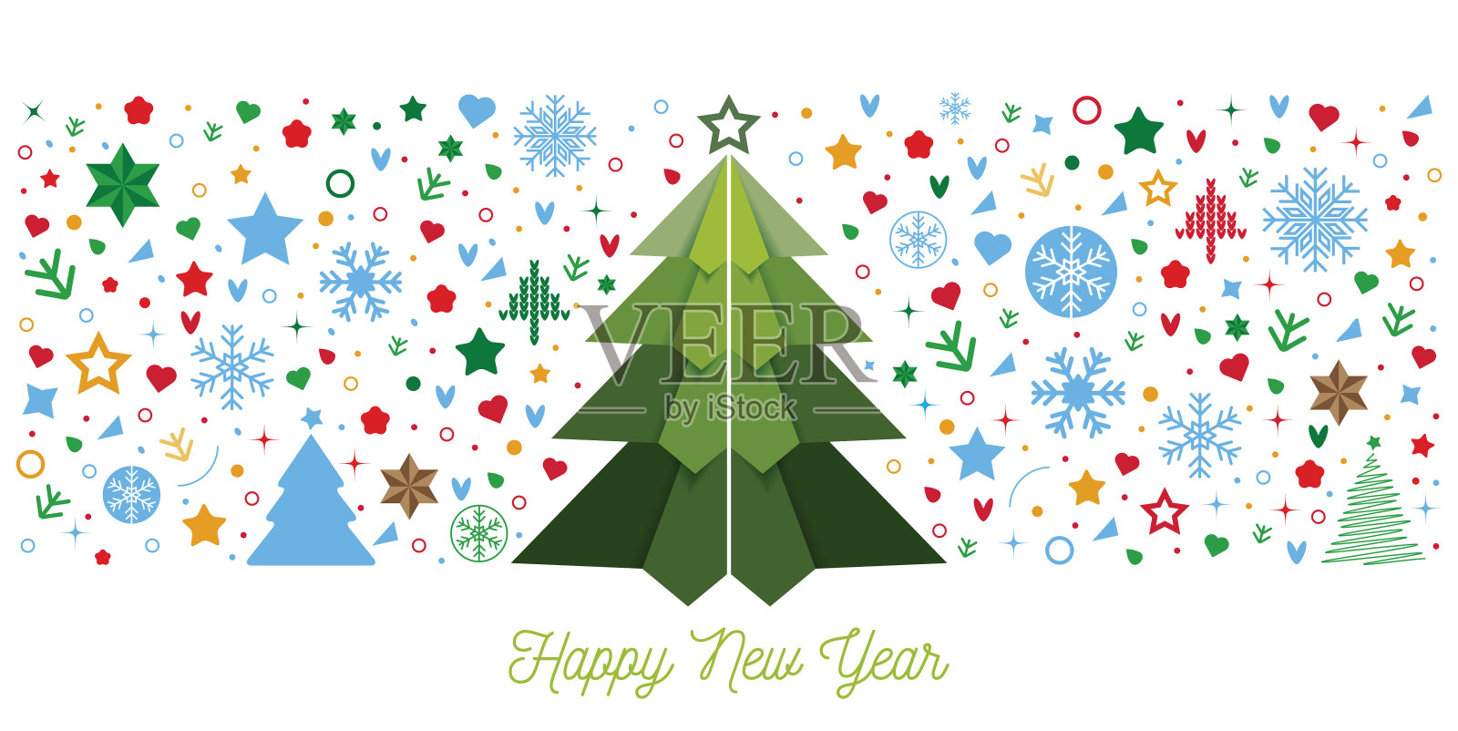 新年快乐。折纸圣诞树。抽象的背景矢量插图。节日横幅设计贺卡，邀请，日历等矢量股票插图插画图片素材