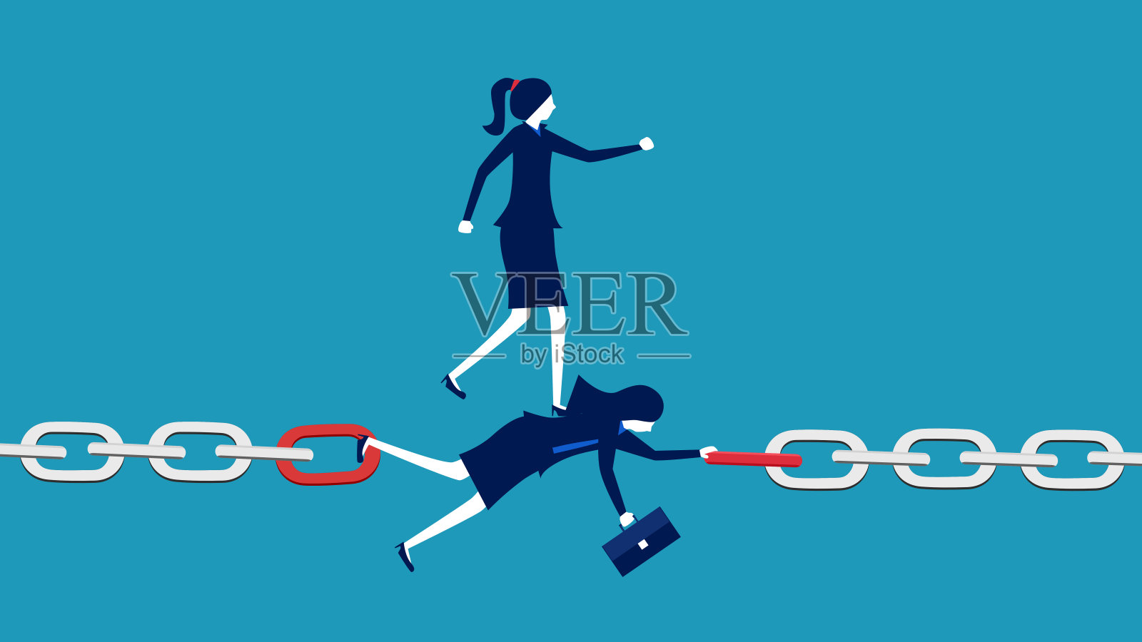 商业协作营销，供应链。无私的女商人把锁链连在一起插画图片素材