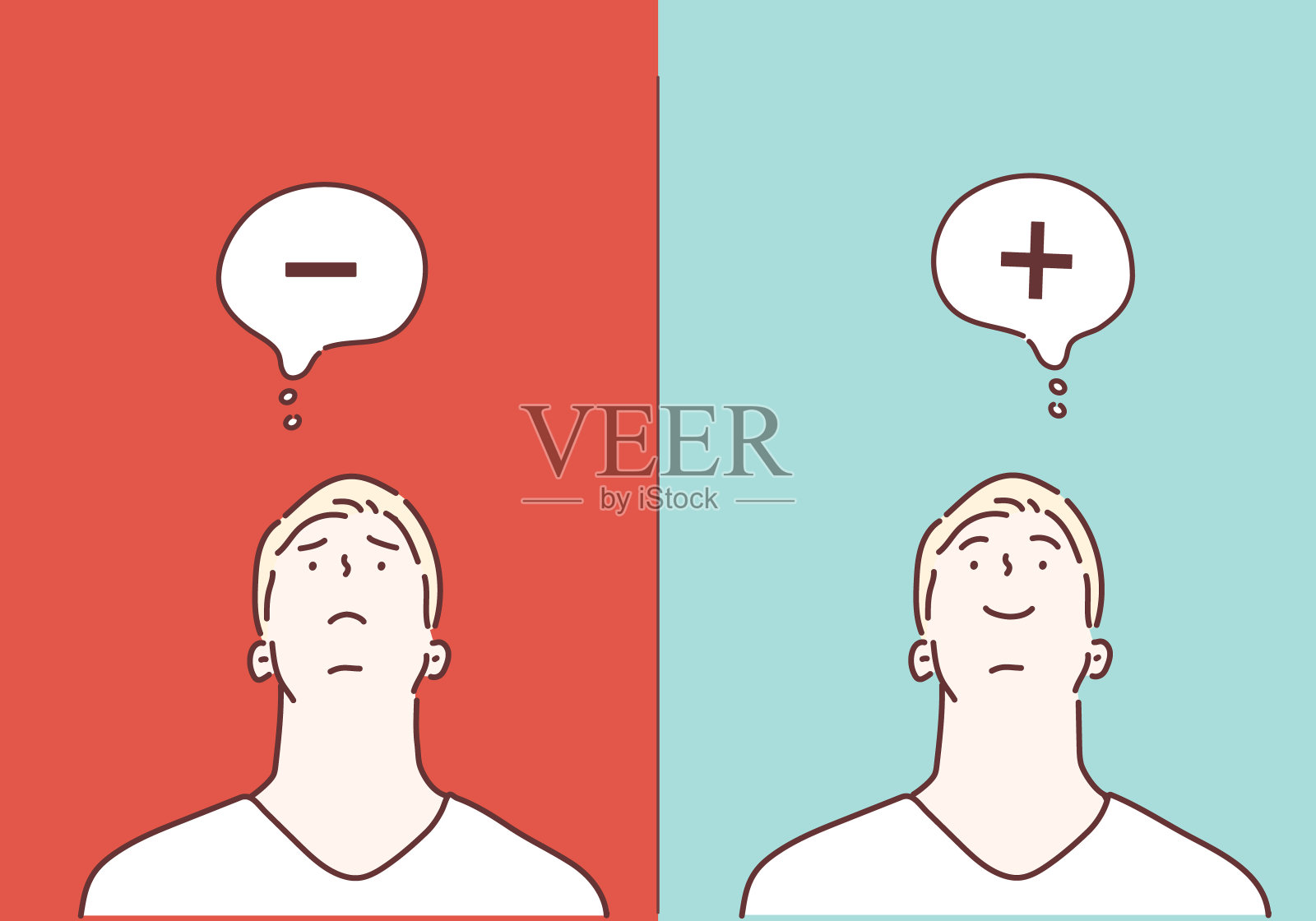 积极和消极的思考。插画图片素材