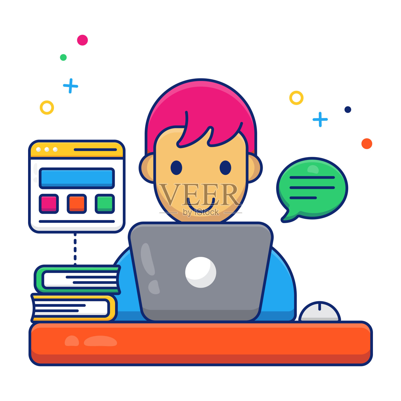 笔记本电脑用户彩色设计图标插画图片素材