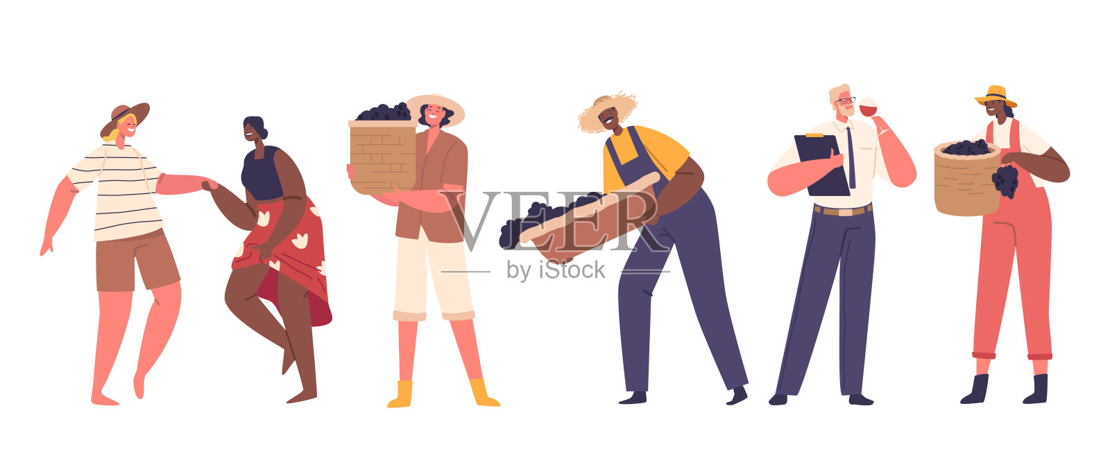 酿酒师男女角色都是葡萄树的工匠，用专业知识制作精美的混合酒插画图片素材