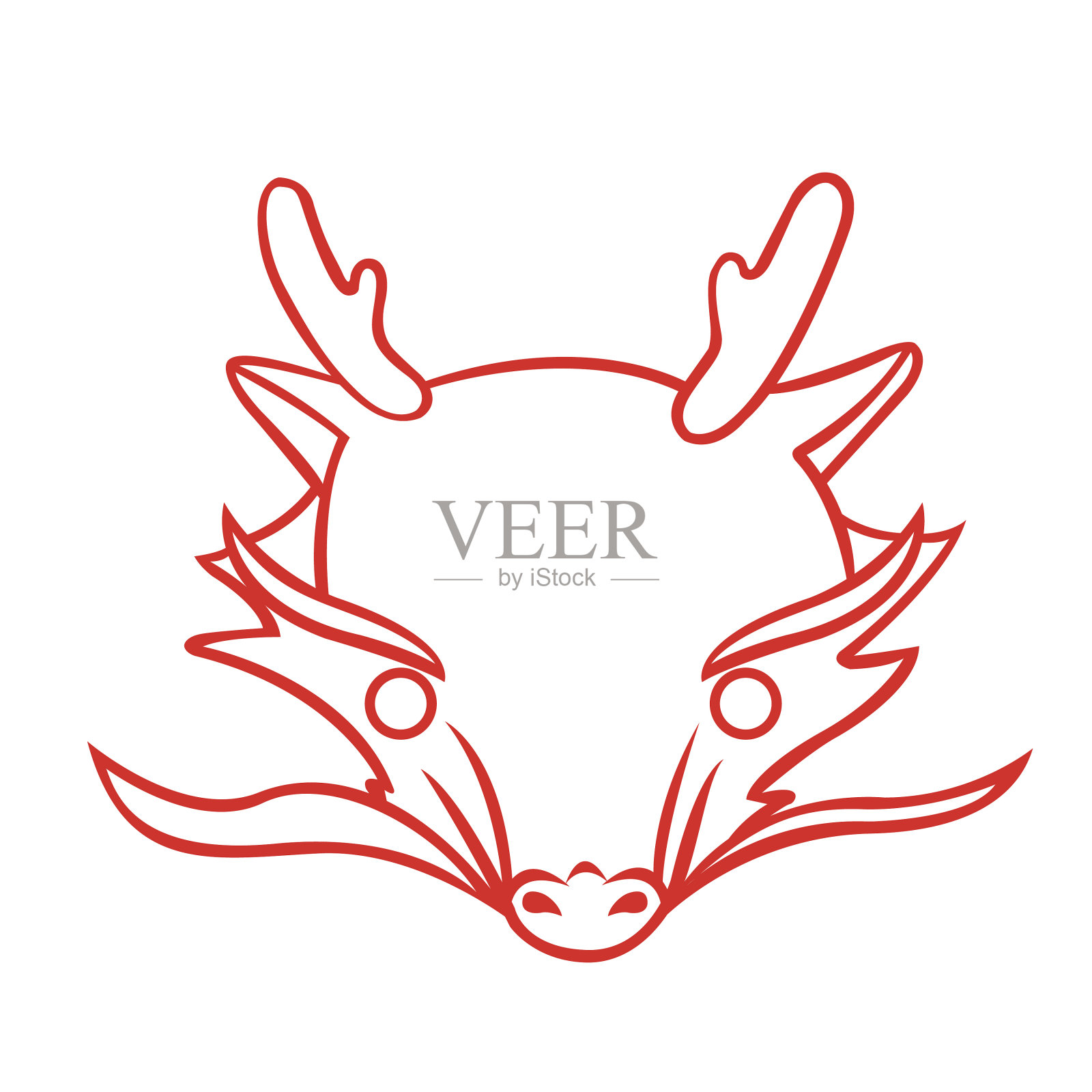 中国新年节日装饰龙头涂鸦插画及东方艺术风格。插画图片素材