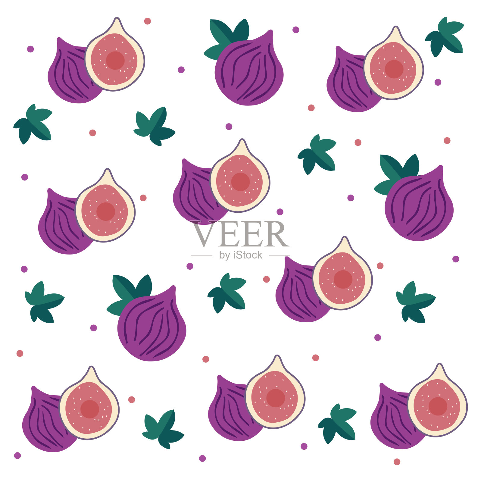 无花果切片水果和叶子图案背景矢量插图插画图片素材