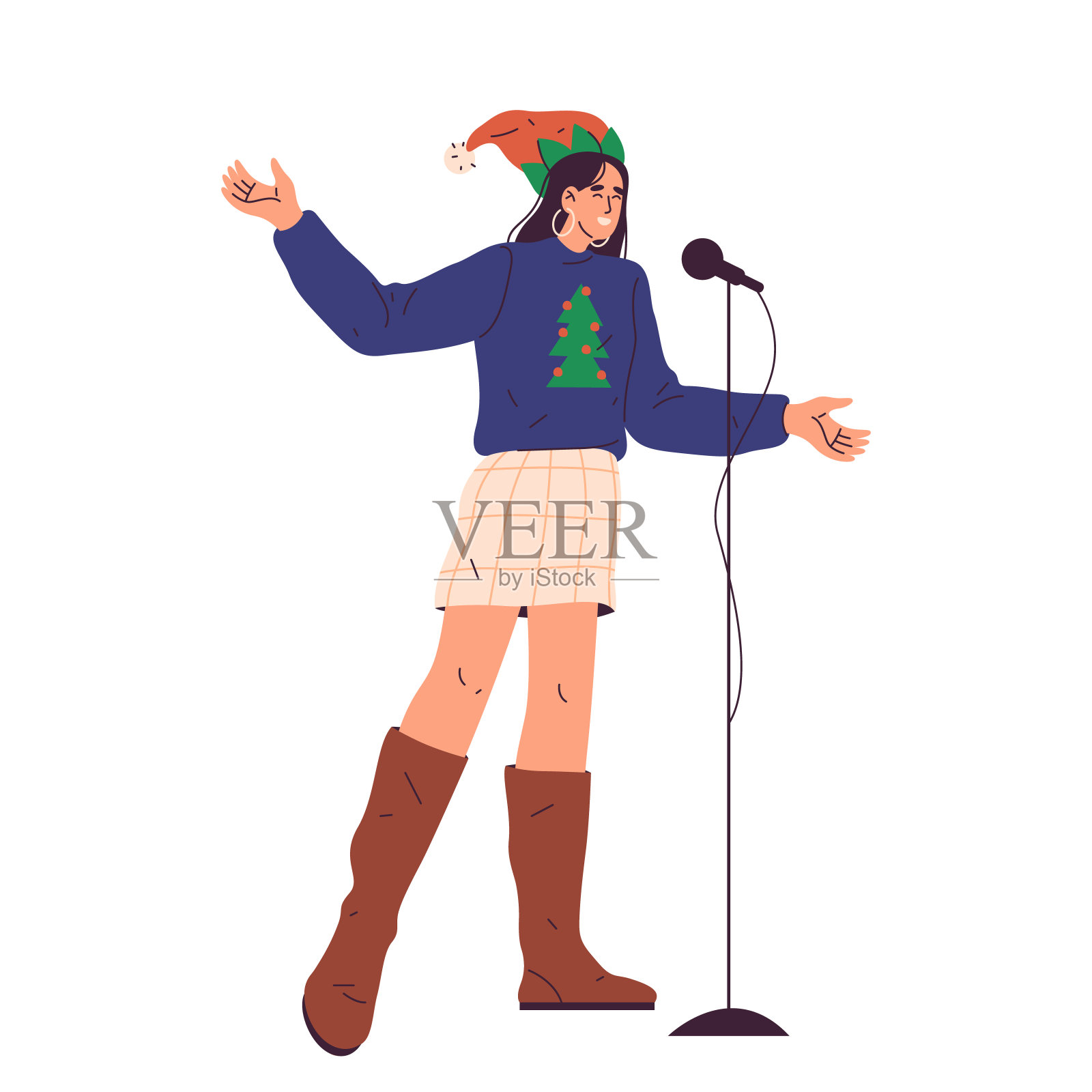 矢女唱圣诞歌，新年歌插画图片素材