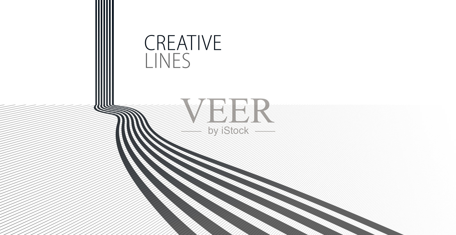 未来线在三维透视矢量抽象背景，黑白线性构成，道路地平线和天空的概念，光学错觉欧普艺术。插画图片素材