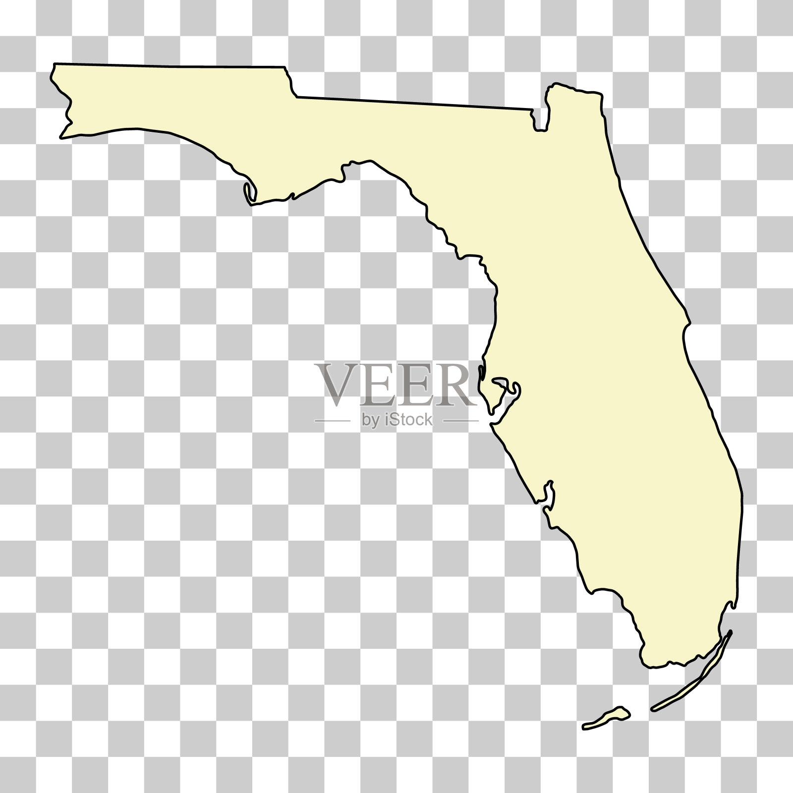 佛罗里达地图形状，美利坚合众国。平面概念图标符号矢量插图插画图片素材