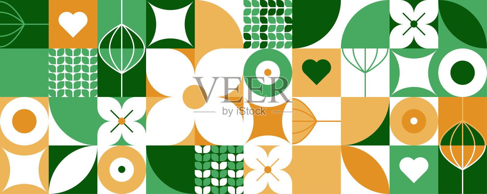 抽象包豪斯几何花卉图案插画图片素材