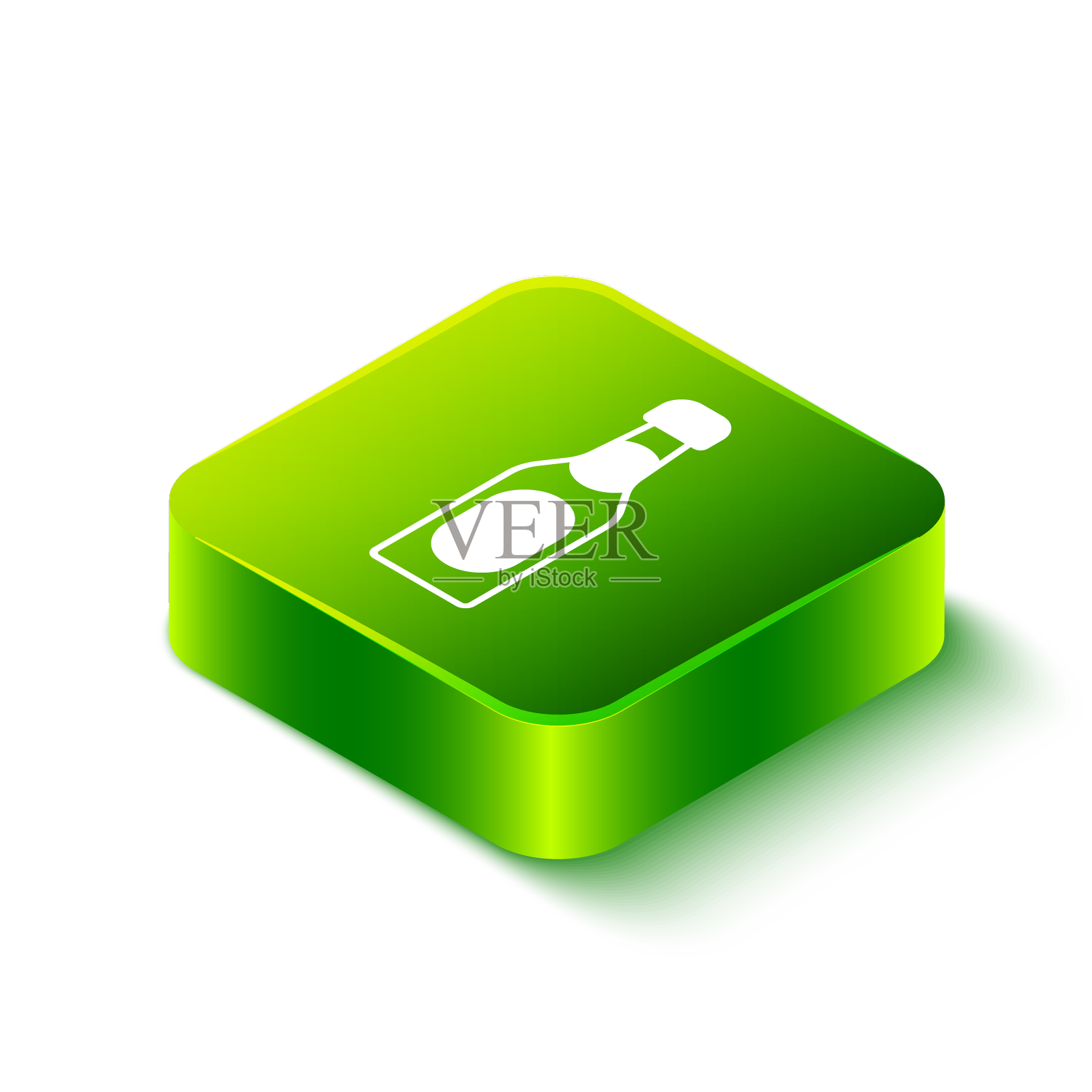 等距香槟瓶图标隔离在绿色设计元素图片