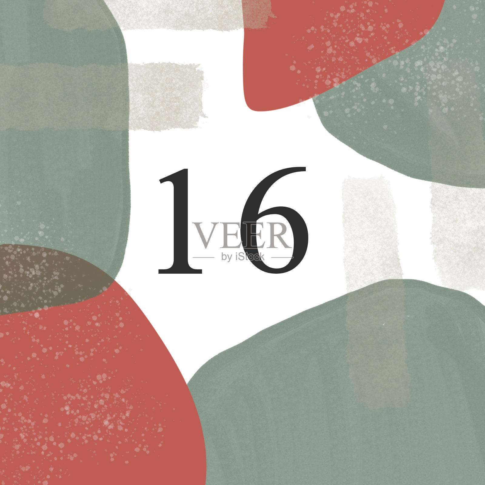 抽象数字艺术降临日历。圣诞假期。传统的绿色和红色。手绘。插画图片素材