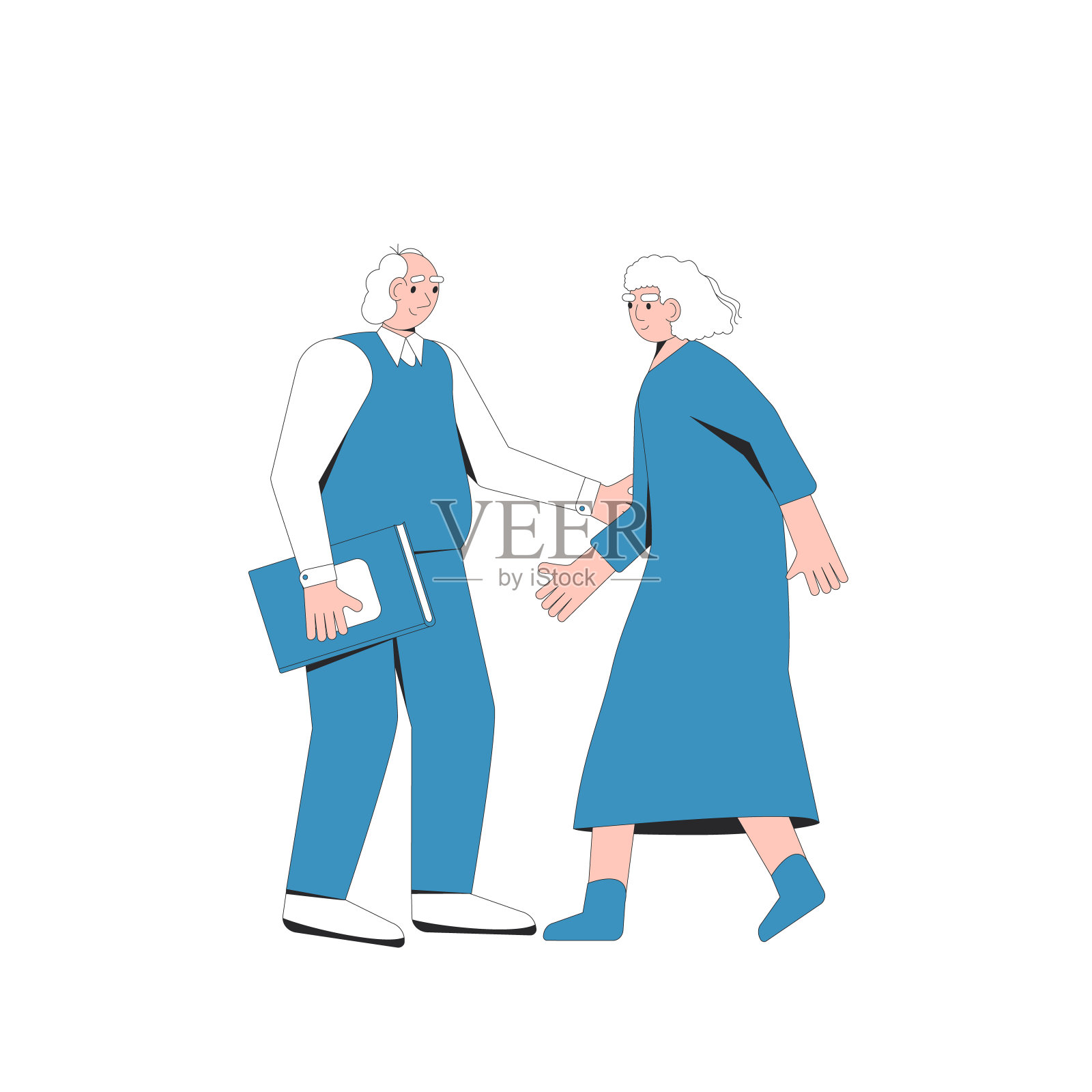 高年级的一对站在一起。插画图片素材