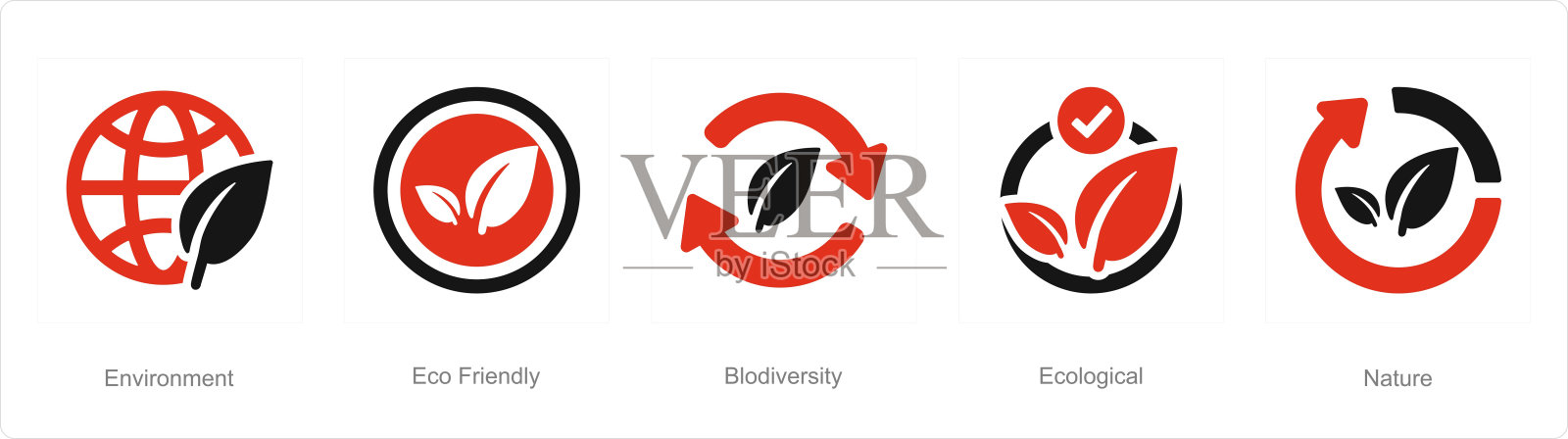 一套5个生态标志:环境，生态友好，生物多样性插画图片素材