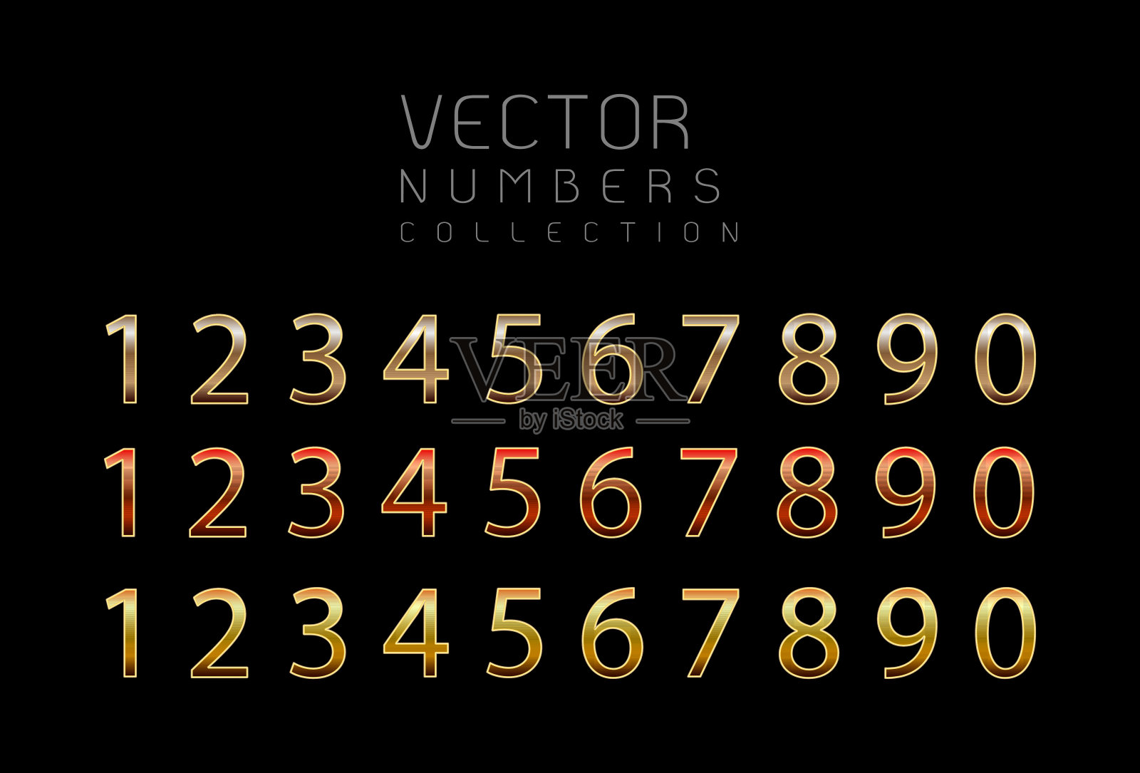 金色数字，金色轮廓。数字设置矢量字体字母表，豪华平面设计;申请，创意海报和派对，生日，庆祝周年纪念日和婚礼。矢量设计元素插画图片素材