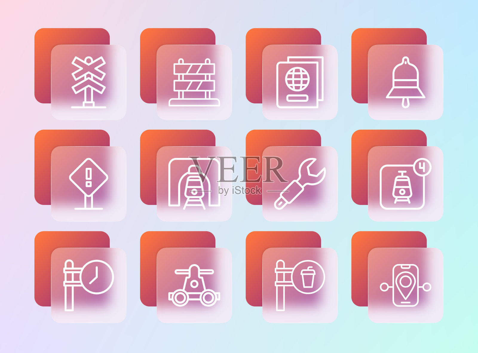 设置线路火车站门铃手扶车插画图片素材