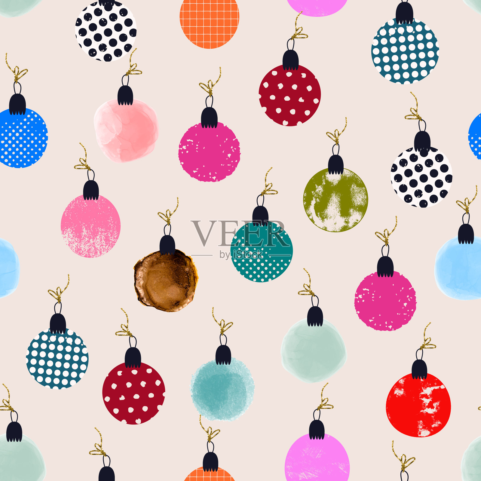 圣诞无缝图案圣诞树玩具插画图片素材